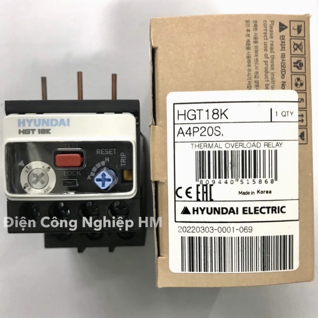 Relay Rơ Le Nhiệt Hyundai HGT18k Chính Hãng dùng cho khởi động từ dòng 9A-18A