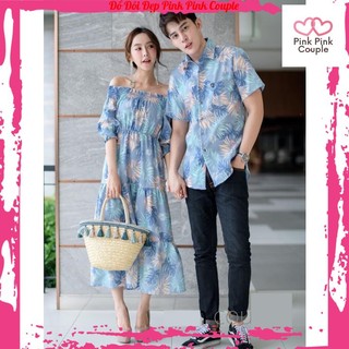 Đồ đôi nam nữ, Đồ đi biển đẹp Set Váy nữ sơ mi nam đôi Hàn Quốc