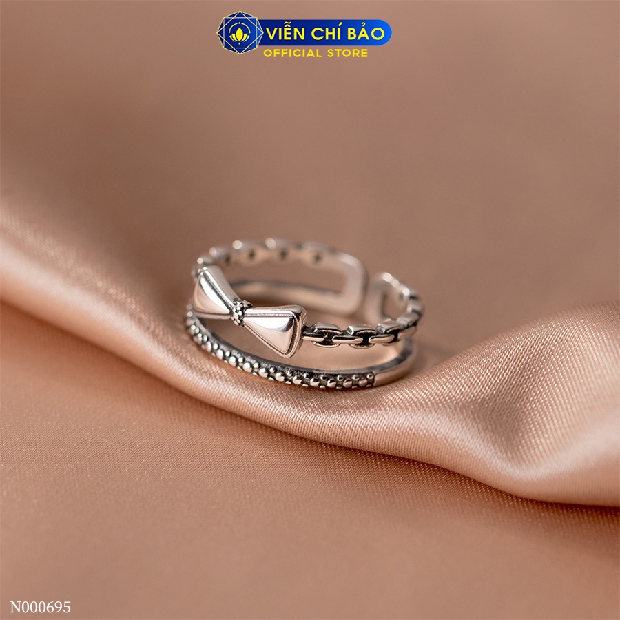 Nhẫn bạc nữ hình nơ 1 hàng bi chất liệu bạc 925 thời trang phụ kiện trang sức Viễn Chí Bảo N000695
