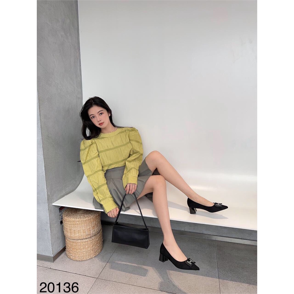 Giầy Cao Gót Nữ Da Lộn Hàng QC Gót Trụ Cao 4cm