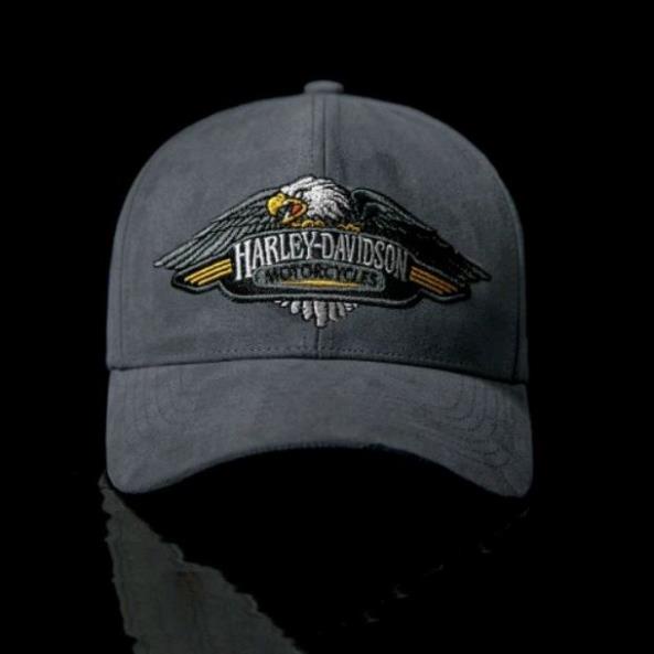 Nón kết HARLEY DAVIDSON Cực Chuẩn Vải Jean da lộn Hàn Quốc cap cấp ,Logo thêu 3D nổi. màu xám lông chuột