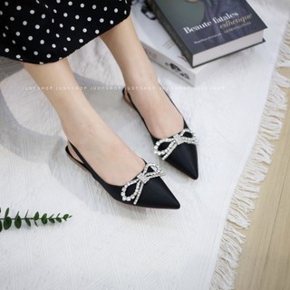 Giày sandal za rà slingback khuy nơ đá xinh xắn cao 1p
