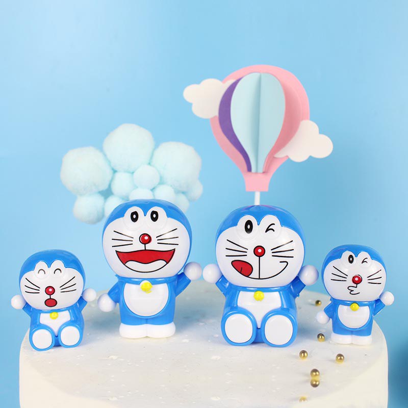 Set 4 mèo Doremon lớn nhỏ trang trí bánh kem, sinh nhật
