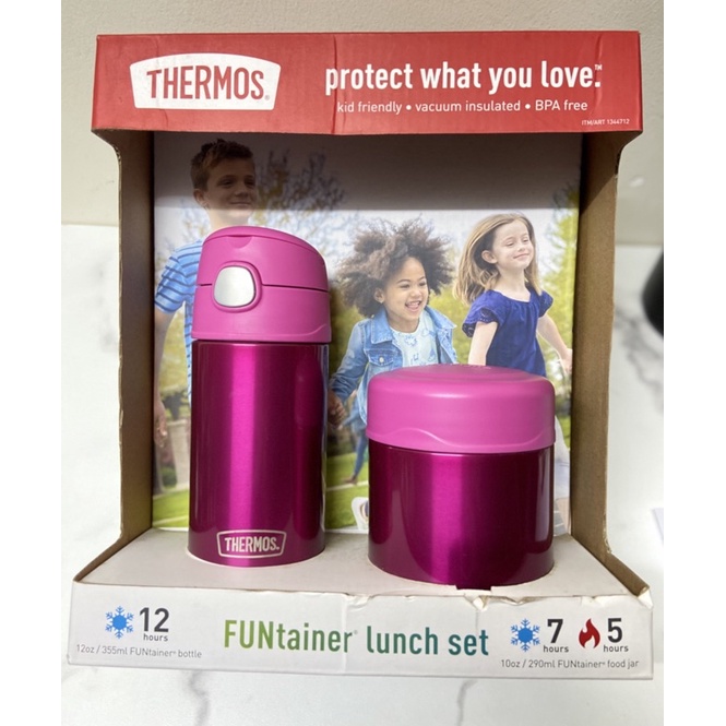 Set Bình + Hộp đựng thức ăn giữ nhiệt cho bé Thermos Funtainer Lunch Set 355ml + 290ml (Pink)