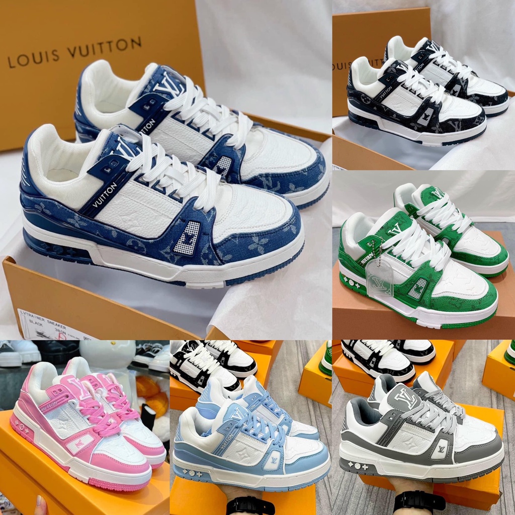 Giày thể thao LV trainer xanh lá, xanh than,đen, Giày LV trainer Bản đẹp Full Box - DUTI STORE