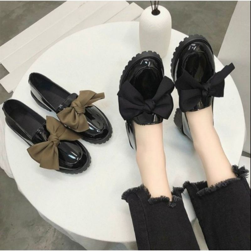 Giày oxford nữ thắt nơ chất da bóng dễ phối đồ BB-0201