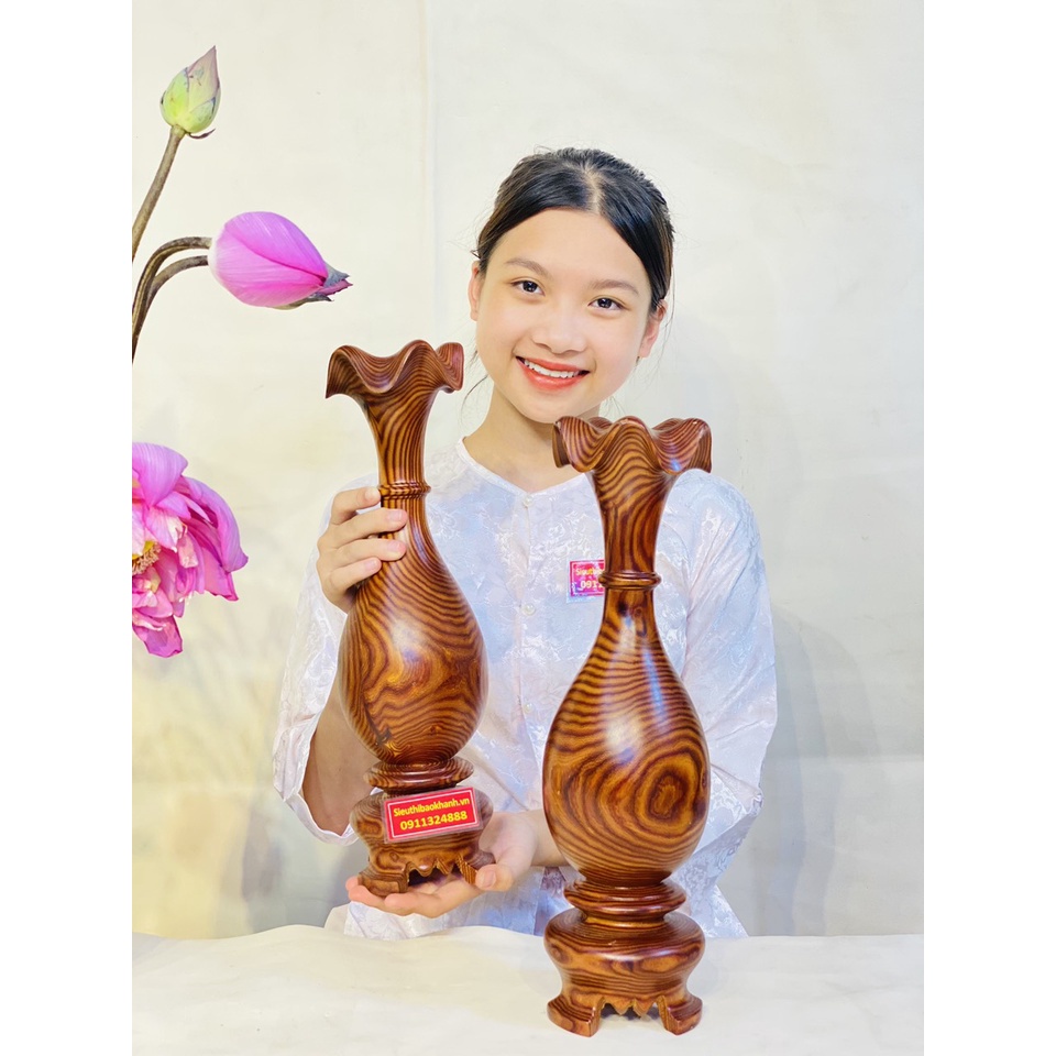 Cặp lục bình tì bà gỗ cẩm vân tự nhiên cao 40cm