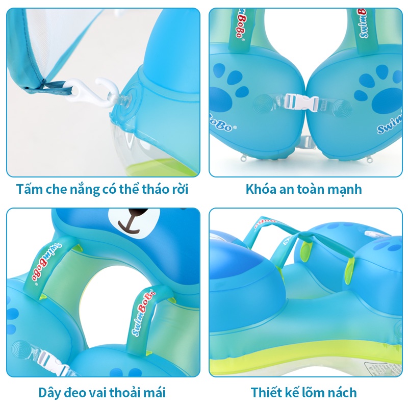 Phao Bơi Bơm Hơi Hình Cá Voi / Gấu Hoạt Hình Có Thể Tháo Rời Cho Bé