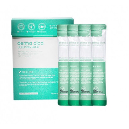 Mặt nạ ngủ chiếc xuất rau má dưỡng ẩm, làm sáng da 3W CLINIC DERMA CICA SLEEPING PACK - 1 X 20 GÓI