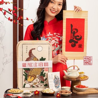 Quà Tết 2023 - Hộp quà Tết Mây tre đan Phúc Lộc Viên Mãn - Hoa Thơm Cỏ Lạ