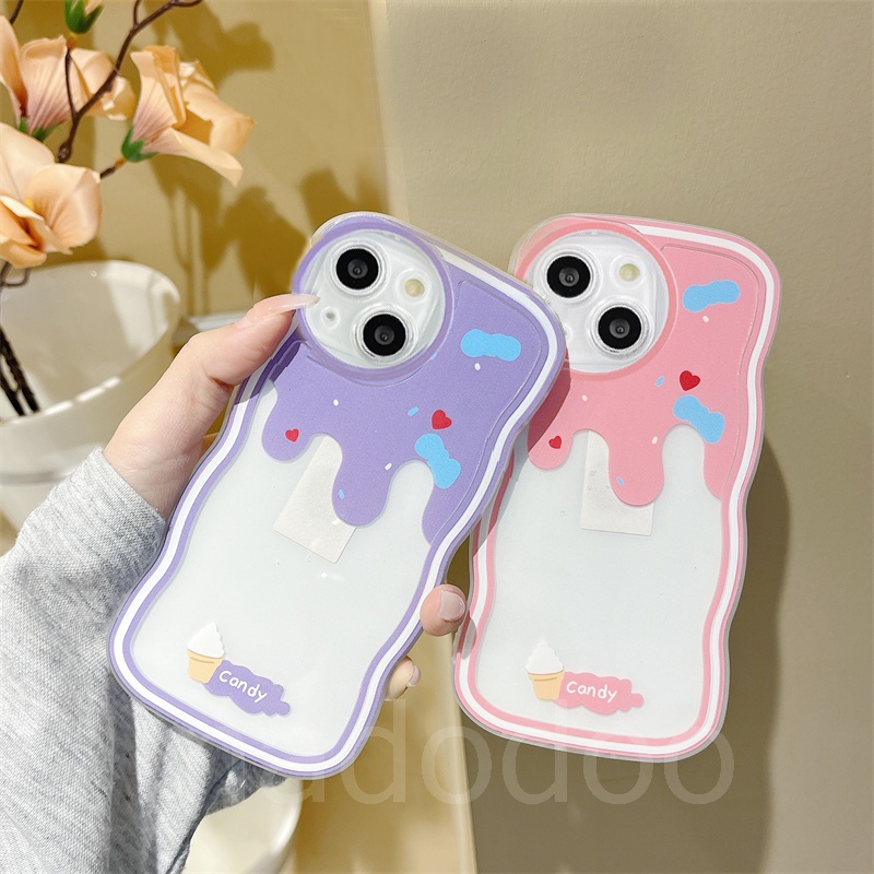 Casing For iPhone 14 13 12 11 Pro Xs max Mini 7 8 6 6S Plus X XR 14ProMax 13promax 12promax 11promax 6+6S+ 7+ 8+ Cute Waves Edge Candy ice Cream Fine Hole Airbag Shockproof Clear Soft Phone Case Cover BW 23