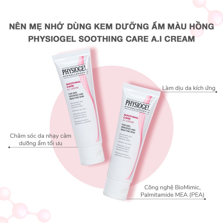 PHYSIOGEL HYPOALLERGENIC SOOTHING CARE A.I Kem dưỡng ẩm toàn thân an toàn cho trẻ sơ sinh CREAM 50ML
