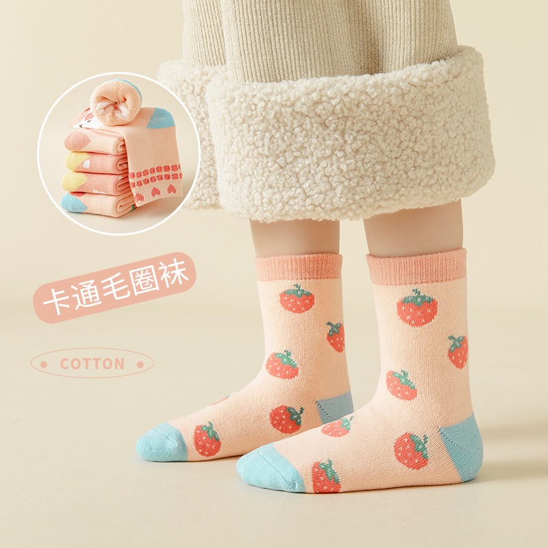 Set 5 đôi tất WAFNHA dày dặn ấm áp họa tiết hoạt hình dễ thương cho bé