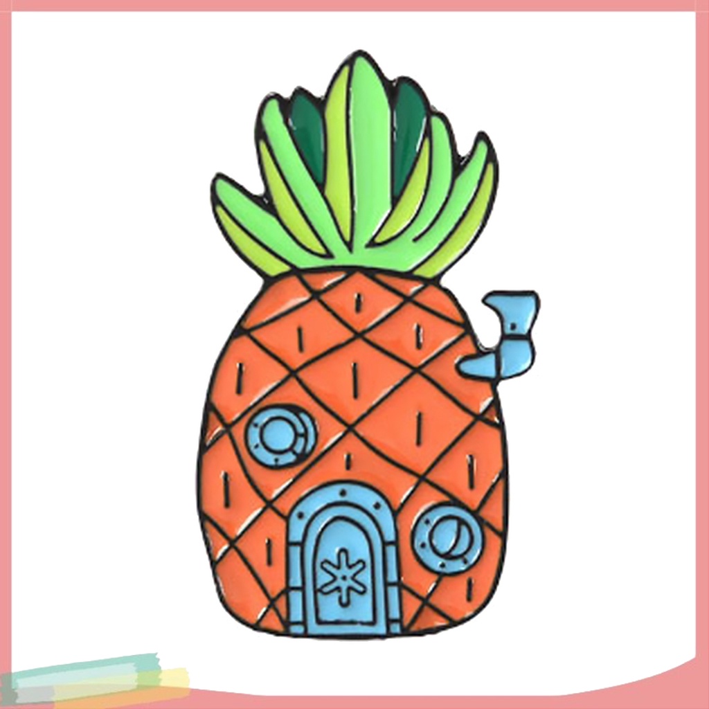 【LK】Creative Unisex Cartoon House Pineapple Brooch Pin Hat Shirt Collar Lapel Badge