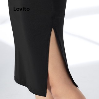 Đầm nữ Lovito cổ tròn cơ bản Split Thigh Basic L33AD085 (Đen)