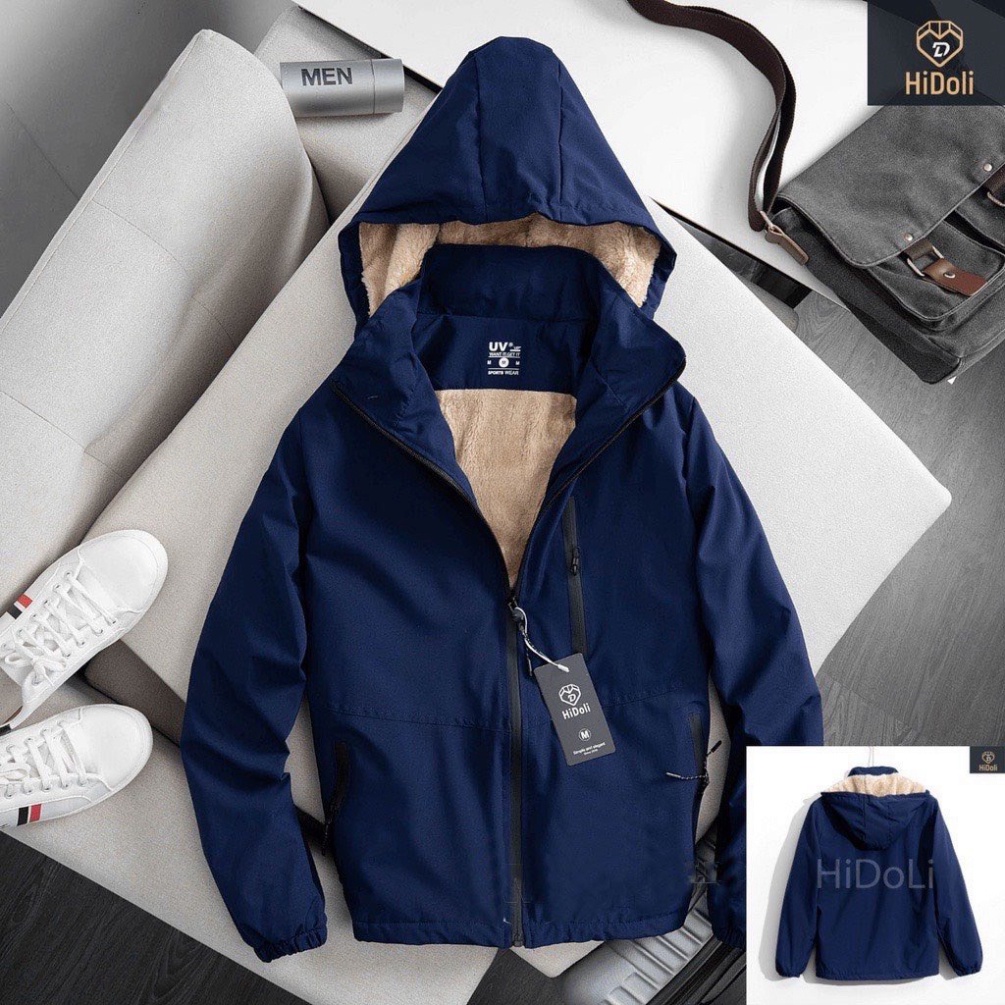 ÁO KHOÁC GIÓ NAM LÓT LÔNG CHỐNG NƯỚC có túi khóa, Áo khoác 3 khoá lót lông cao cấp