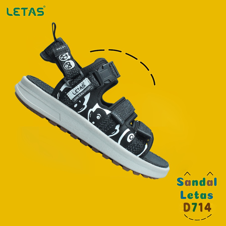 Sandal Unisex Letas D714 Đen Ghi phản quang