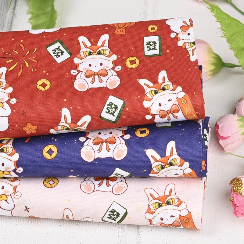 Đáng yêu tết trung quốc thỏ đồng bằng 100% vải cotton tự làm quilting chất liệu may vá cho trẻ em quần áo vải