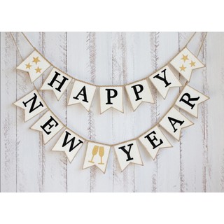 Dây cờ Happy New Year, dây treo trang trí Năm mới màu trắng newyear01