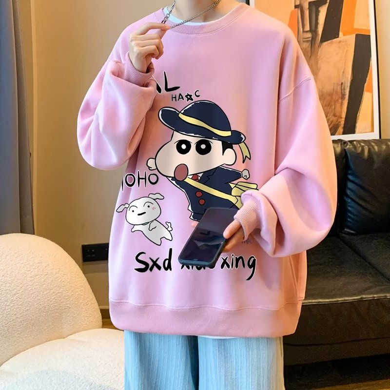 Áo Nỉ Tay Dài Cổ Tròn In Hình Cậu Bé Bút Chì Shin Phong Cách Hàn Quốc Nhật Bản Cho Nam Và Nữ Plus Size M-5XL