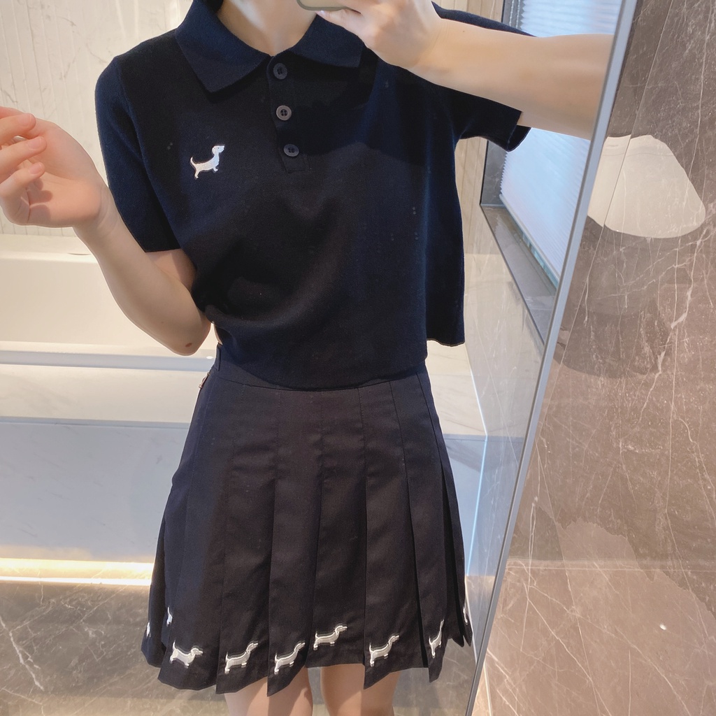 Thom Browne hem embroidered puppy front short back long pleated skirt women's skirt skirt spring and autumn summer high waist skirt A- Line skirt 1KLE