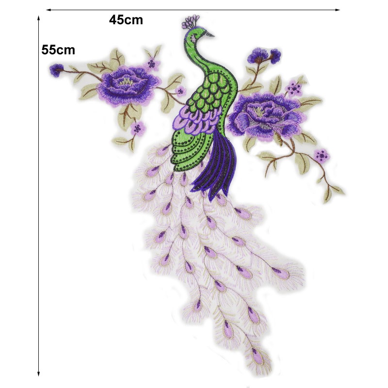 1 Miếng Vải Ren Thêu Hình Hoa Và Chim Công Kích Thước 55 * 45CM