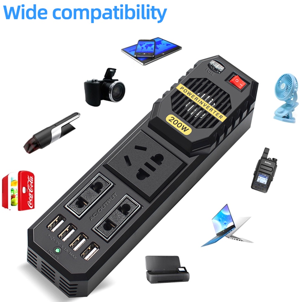 Bộ Chuyển Đổi Nguồn Điện AIDEEPEN 200W DC 12V Sang AC 220V AC Cổng Sạc USB Kép Cho Laptop / Điện Thoại Thông Minh