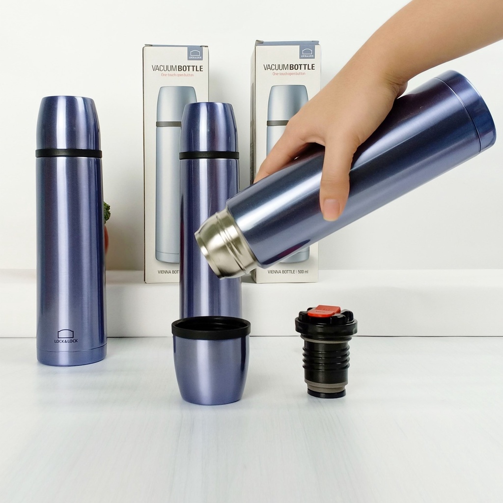Bình Giữ Nhiệt LocknLock 500ML Màu Xanh Vienna Miệng Bình Rộng Nắp Dùng Làm Cốc LHC1430SG - T2Cmall