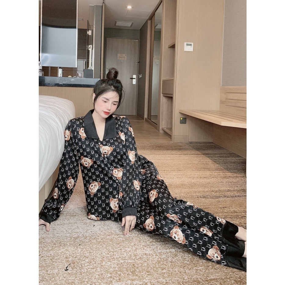 sét đồ bộ mặc nhà nữ tay dài thiết kế cao cấp, đồ ngủ pijama nữ chất liệu lụa mango latin cao cấp mềm mịn mát free ship