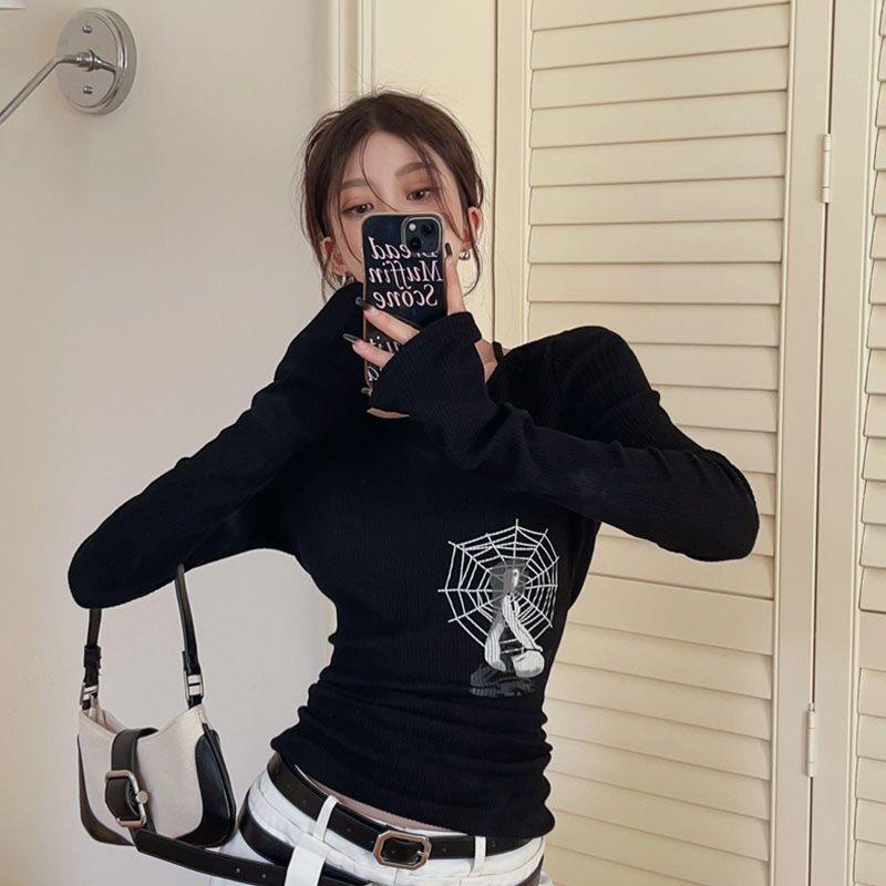 Áo Thun Thu Đông Tay Dài Hở Vai Dáng Ôm Màu Trơn Dễ Phối Đồ Phong Cách Mỹ Cho Nữ