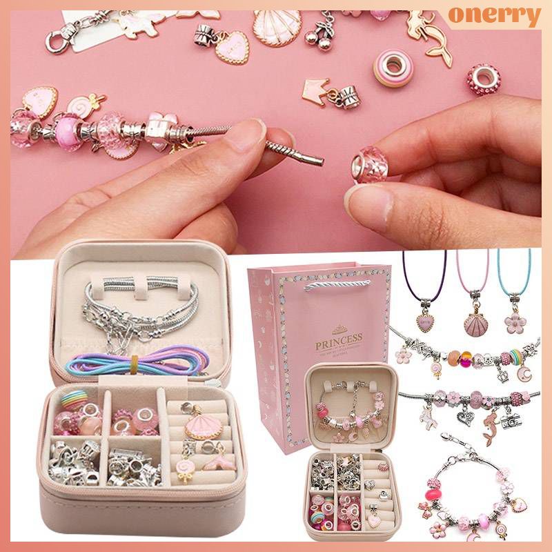 Jewerly Bộ Dụng Cụ Làm Vòng Tay Quyến Rũ Vòng Cổ Quà Tặng Bộ Hạt Hợp Kim Pandora Vòng Tay Trẻ Em Tự Làm Onerryvn