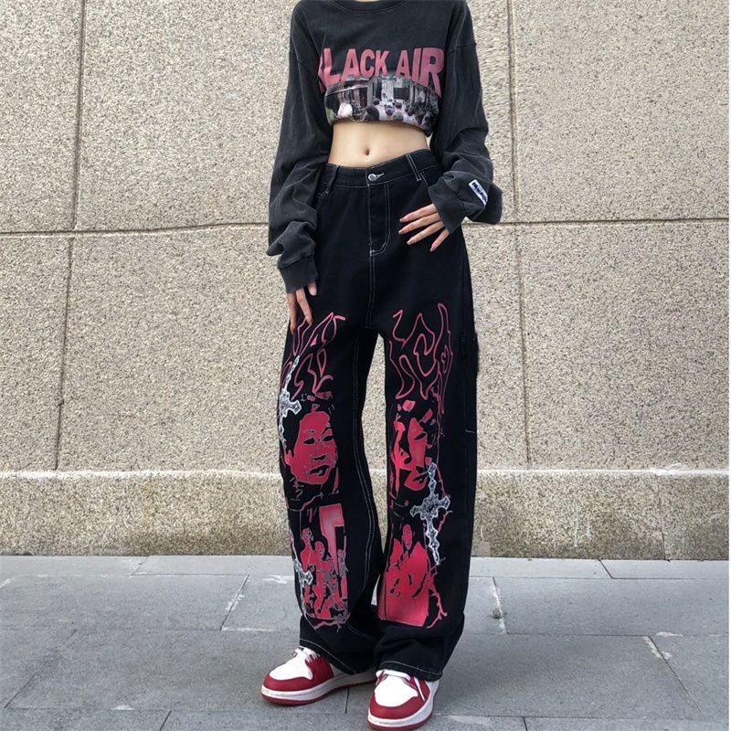 Quần Jeans Ống Rộng Y2k Phong Cách Hip Hop Đường Phố Cá Tính Dành Cho Nam Và Nữ