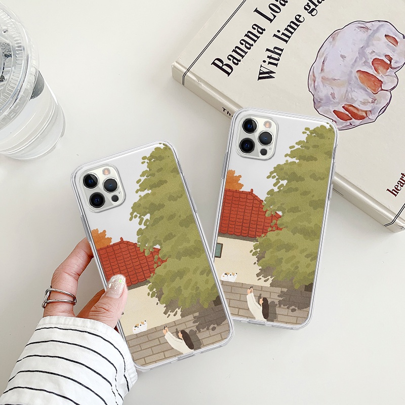 Ốp iphone cạnh vuông phong cảnh yên bình chiều thu bảo vệ cam cho 6/6splus/7/7plus/8/8plus/x/xr/xs/11/12/13/14/pro/max