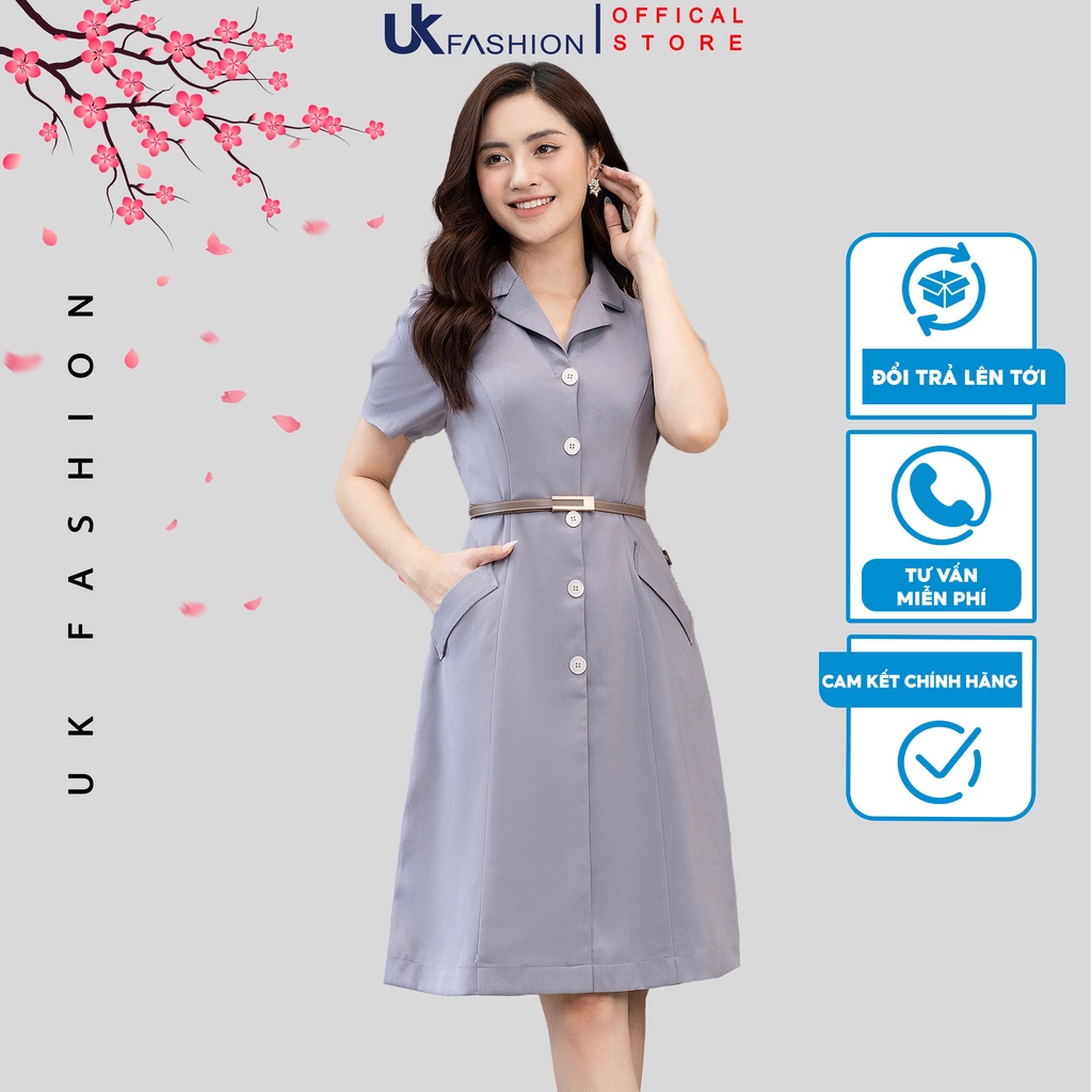 Đầm Nữ Dáng Suông UK Fashion Cổ Vest Túi Chéo, Chất Vải Nhập Hàn Cao Cấp Dày Dặn NKDV2207001