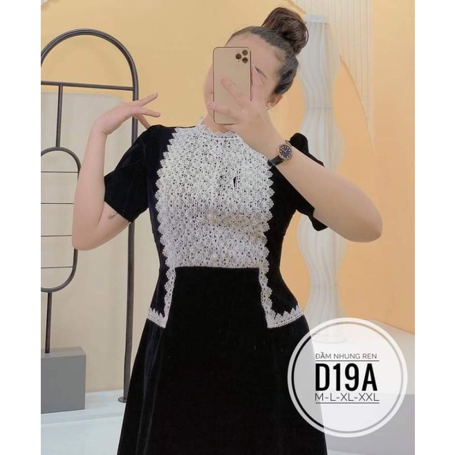 Bigsize - Đầm nhung ren phối
