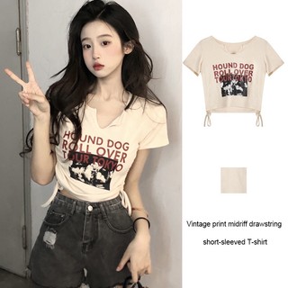 kamyl Áo croptop baby tee thun nữ dây rút mặc 2 kiểu ôm body tay ngắn cổ tim sexy thun lạnh co dãn đẹp vintage bigsize