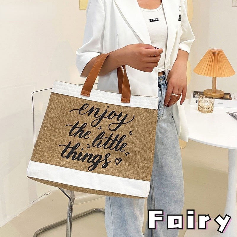 Túi Xách Sức Chứa Lớn Bằng cotton Lanh In Chữ Thời Trang retro Âu Mỹ