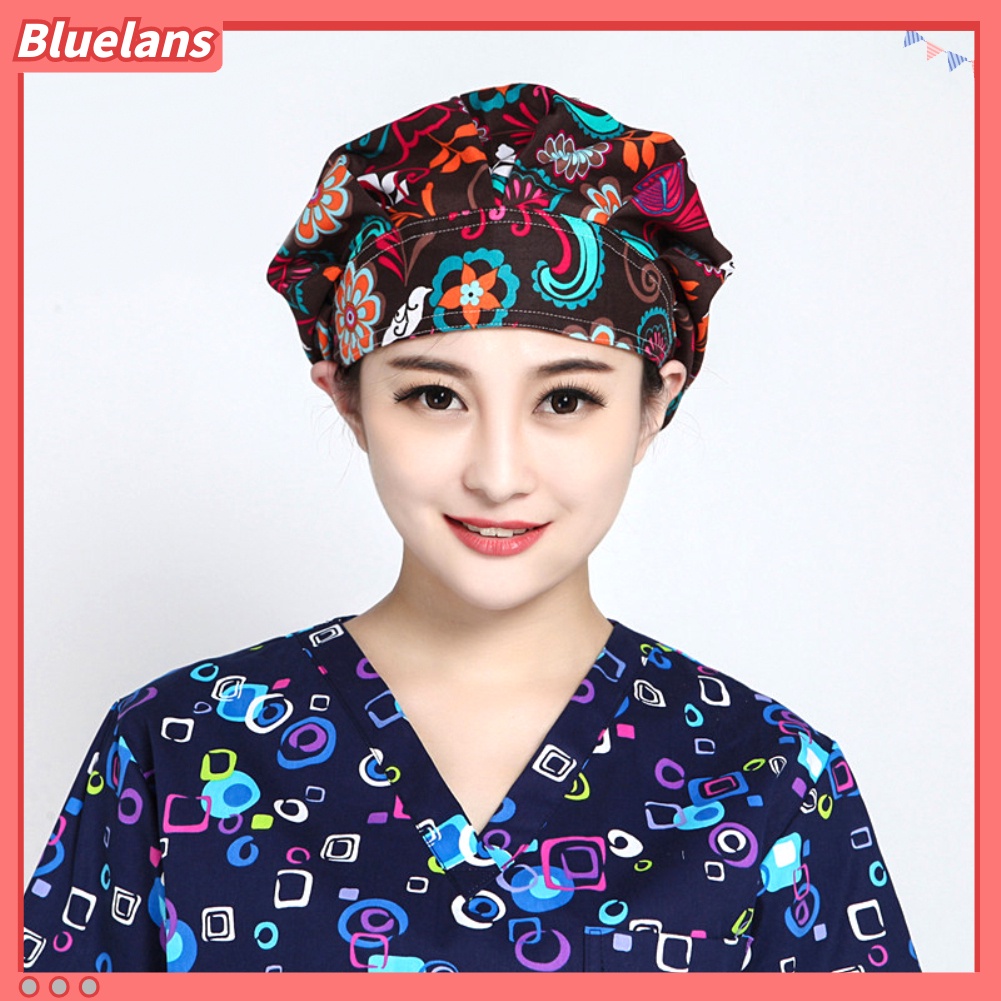 [BL] Mũ Đầu Bếp In Hoa Chống Bụi Có Thể Điều Chỉnh Kích Cỡ