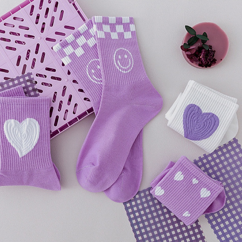 [Hàng Sắp Về] Tất Muzini vớ valentine nữ cổ cao phong cách vintage hoạ tiết tím thủy chung TN300