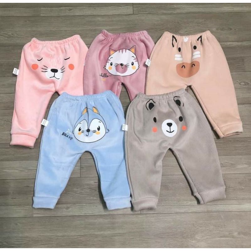 Quần Dài Nỉ Nhung Lót Lông In Mông Thú Cho Bé 5-15kg