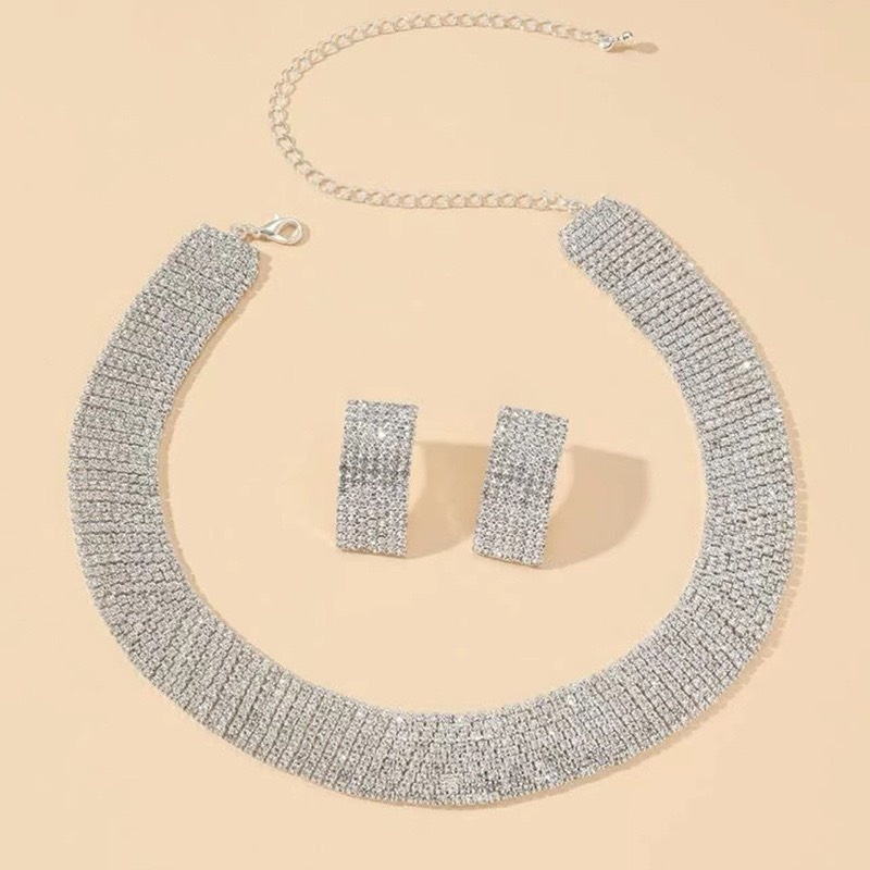 Set Vòng Cổ Kèm Hoa Tai Đính Đá Cao Cấp