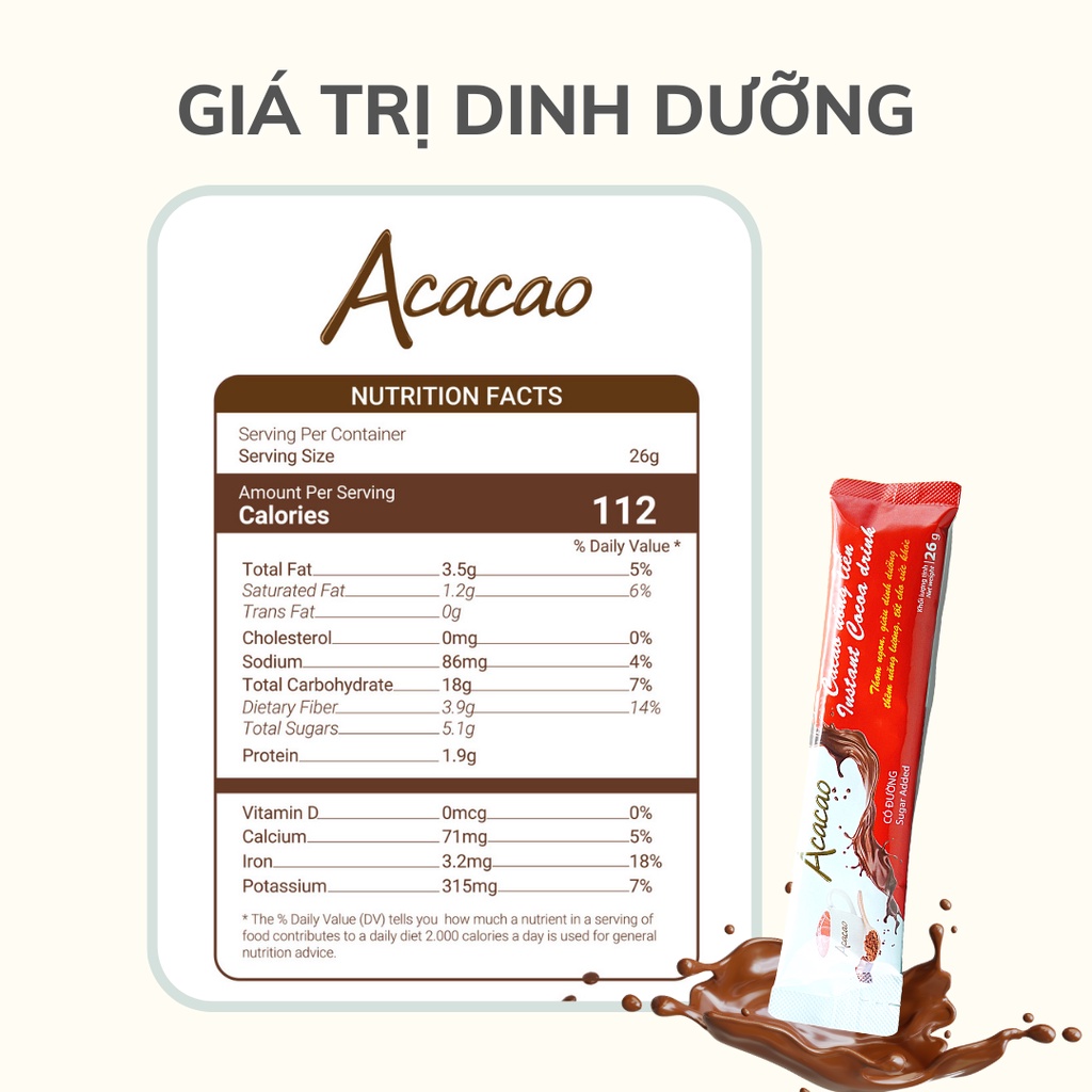 Combo 01 có đường + 01 không đường bột cacao uống liền acacao - ảnh sản phẩm 3