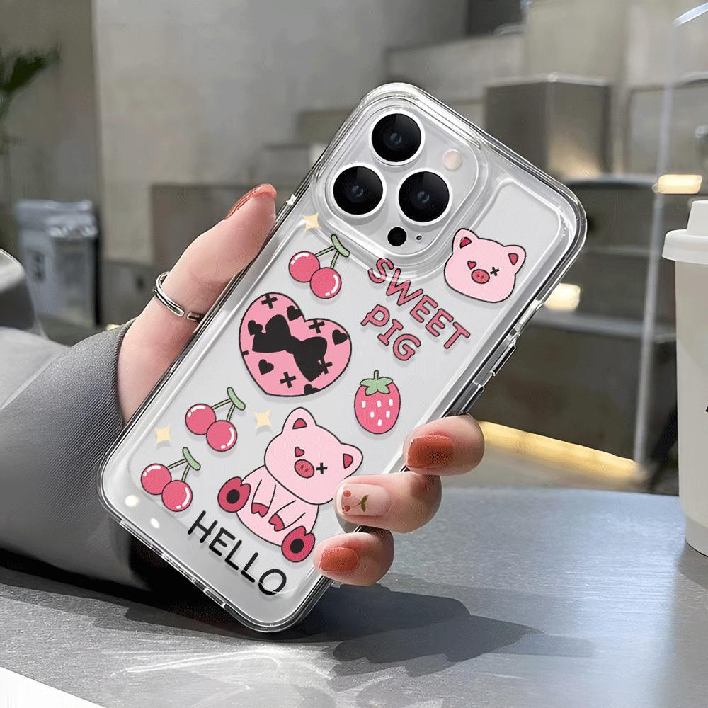 Ốp Điện Thoại Trong Suốt Họa Tiết Trái Tim Màu Hồng Cho iphone 14promax 11 13 12 7Plus 7 X XS Max