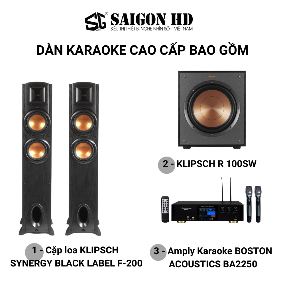 Dàn karaoke gia đình cao cấp BOSTON BA2250 + KLIPSCH F200 + KLISPCH R100SW - Hàng chính hãng, giá tốt, bảo hành 12 tháng