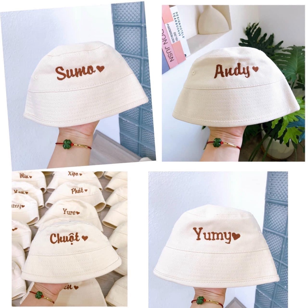 Mũ Bucket thêu tên phong cách Hàn Quốc cho bé. Nón Bucket cho bé  Có 2 size  cho bé trai