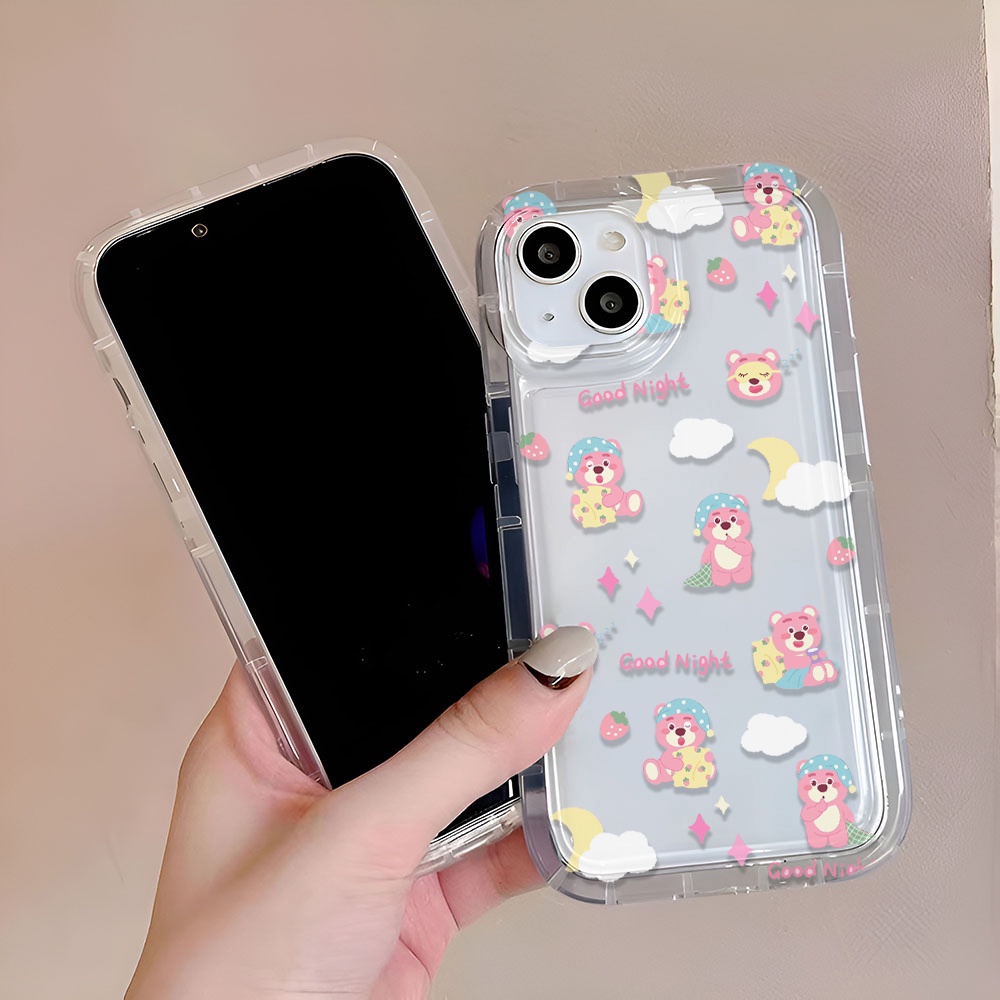 Ốp Điện Thoại Tpu Viền In Hình Gấu Dâu Tây Mặt Trăng Cho iphone 14promax 11 13 12 7Plus XR X XS Max