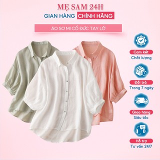 Áo sơ mi nữ tay lỡ cổ đức Mẹ Sam 24h chất liệu đũi tơ mềm nhẹ mát form thoải mái trẻ trung SMH.38