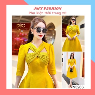 V3266 Váy tafta vàng dự tiệc váy đầm vàng tafta dáng A cố xoắn sang chảnh