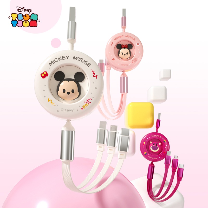 Disney Mickey Mouse Gấu Dâu Tây Lotso Winnie The Pooh 3 trong 1 dây cáp sạc nhanh 3 đầu micro usb type c sạc nhanh cáp