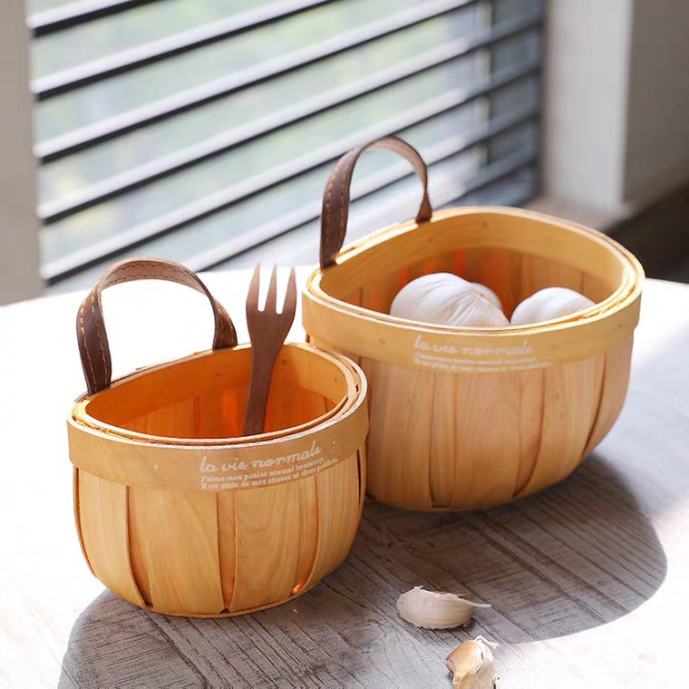 Giỏ Đựng Hành Tỏi Ớt, Giỏ Đan Tre Treo Tường, Rỏ Treo Đựng Đồ, Giỏ Mây Có Quai Liin Decor